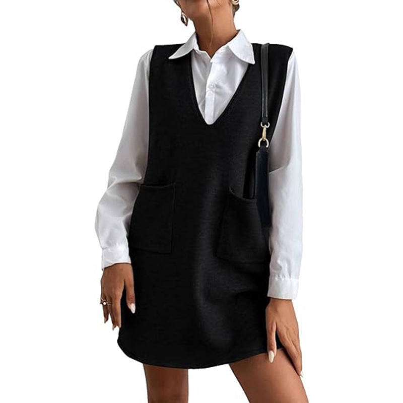 Oversized Fall Dresses For Women V Neck Plaid Sleeveless Wide Straps Casual Pockets Pinafore Mini Overall Bridesmaid Dresses
